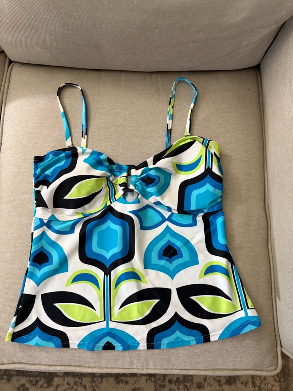 Blue & Green Geometric Women's swim tankini